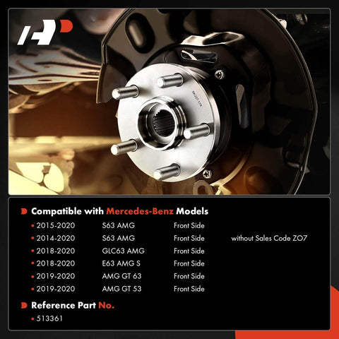 Heavy-Duty Front Wheel Bearing And Hub Assembly For Mercedes AMG E63 S 2018-2020, GLC63 AMG 2018-2020, S63 AMG 2014-2020, AMG GT 53 2019-2020, And AMG GT 63 2019-2020 - Drop-In Replacement With Ball Or Roller Bearing For Beefed-Up Axial And Radial Support