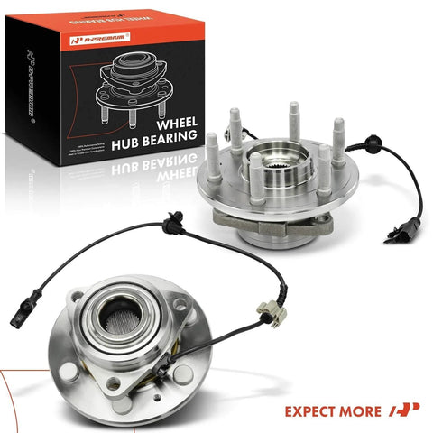2 Pack Front Wheel Bearing Hub Assembly for 4WD Chevy Silverado Tahoe Suburban Avalanche GMC Sierra Yukon XL and Cadillac Escalade ESV EXT, 6 Lug with ABS Sensor, Front Left and Right OE Replacement with box.