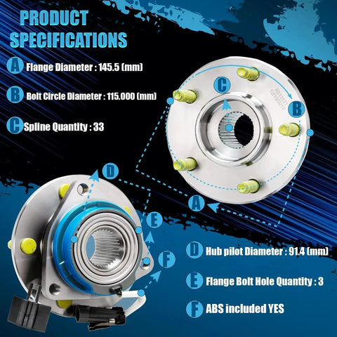 Product specifications of 2 Piece Front Wheel Bearing Hubs Pair For GM Vehicles Featuring Buick LaCrosse Lucerne