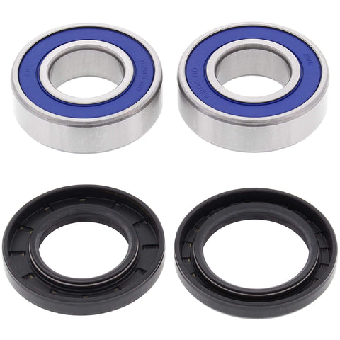 Front Wheel Bearing Kit 25-1648 For BMW F800R 2005-2014 F800S 2004-2008 F800ST 2004-2013 HP2 Enduro 2004-2006 HP2 Megamoto 2006-2008 Replacement ABEC 3 High Speed Bearings Double Lip Seals Triple Lip Rubber Seals Easy Install, showing two metal bearings with blue centers and two black rubber seals.