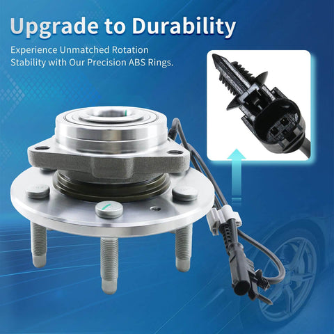 Beefy Front Wheel Bearing And Hub Assembly For 2007 To 2014 Chevy GMC Silverado Suburban Tahoe Yukon XL 1500 Avalanche Escalade ESV EXT 4X4 515096 2 Pack, featuring ABS sensor wire and 3-bolt flange
