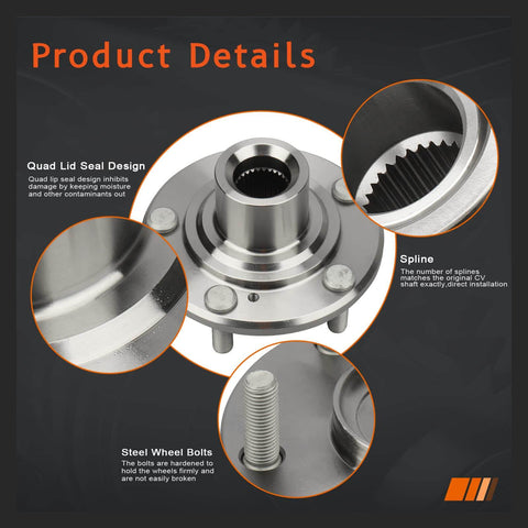 Pair Beefed-Up Front Wheel Hub Assembly For Honda Crosstour 2012-2015, Honda Accord 2008-2012, detailed view on design features