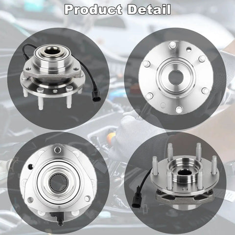 Pair Of Front Wheel Hub And Bearing Assemblies 513188 For 2002-2009 Chevrolet Trailblazer EXT SSR GMC Envoy XL XUV Isuzu Ascender Oldsmobile Bravada Saab 9-7x Buick Rainier Direct Replacement OEM Quality Front Wheel Bearing Hubs, close-up view.
