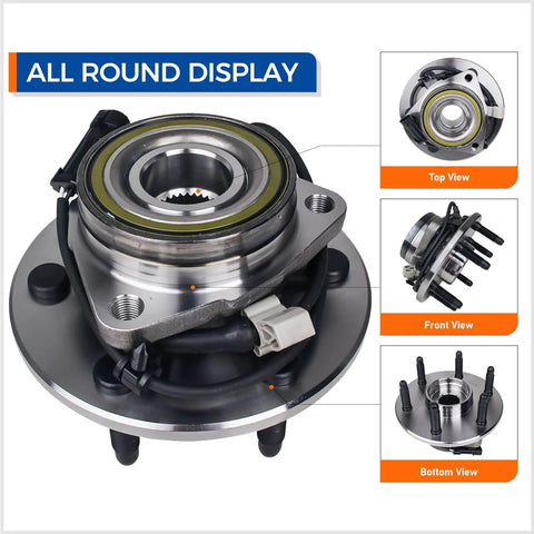 515036 Front Wheel Hub Bearing Assembly for 4WD AWD Chevy Silverado Avalanche Tahoe Suburban GMC Sierra Yukon Cadillac, 6 Lug with ABS, all angles view