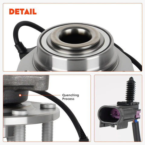 Close-up of Front Wheel Hub Bearing Assembly For Chevy Trailblazer SSR Trailblazer EXT GMC Envoy Envoy Xl Envoy Xuv Buick Rainier Isuzu Ascender Saab Nine Seven X Oldsmobile Bravada Six Lug With ABS Replaces 513188 Two Pieces