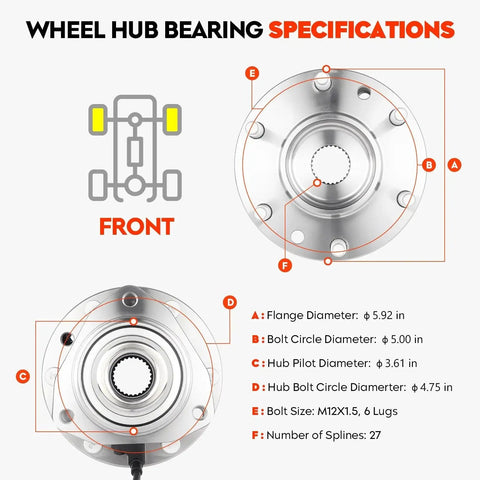 Front Wheel Hub Bearing Assembly For Chevy Trailblazer SSR Trailblazer EXT GMC Envoy Envoy Xl Envoy Xuv Buick Rainier Isuzu Ascender Saab Nine Seven X Oldsmobile Bravada Six Lug With ABS Replaces 513188 Two Pieces with dimensions and specifications.
