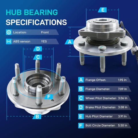 Diagram specifications of Beefy Front Wheel Bearing And Hub Assembly For 2007 To 2014 Chevy GMC Silverado Suburban Tahoe Yukon XL 1500
