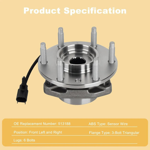 Pair Of Front Wheel Hub And Bearing Assemblies 513188 For 2002-2009 Chevrolet Trailblazer EXT SSR GMC Envoy, front view
