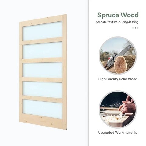 Glass Sliding Barn Door Slab 48 By 84 Inches With Eight Foot Hardware Kit Included Five Panel Frosted Glass Spruce Wood Support