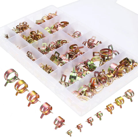 260 Piece 6 To 25mm Fuel Line Hose Spring Clip Clamps Set in 12 Sizes, Durable 65Mn Spring Steel, Visible in Plastic Box