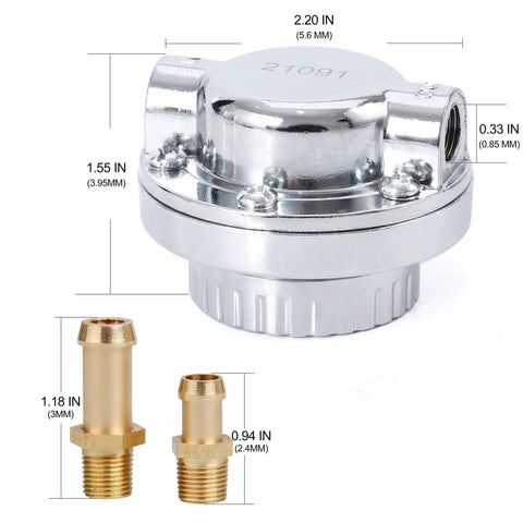 Fuel Pressure Regulator Kit For Carbs With Manual Five Gear Adjustable Dial And Facet Pump Compatibility, zinc alloy build, adapters shown