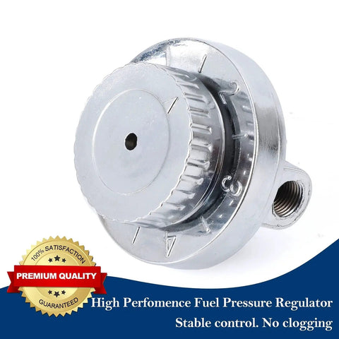Fuel Pressure Regulator Kit For Carbs With Manual Five Gear Adjustable Dial, zinc alloy anti corrosion build, close-up view.