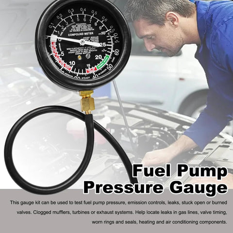 DXNQ fuel pump pressure gauge kit with black dial gauge, brass adapter and hose for automotive fuel system testing