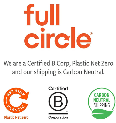 Full Circle certified B Corp logo with Plastic Net Zero and Carbon Neutral Shipping badges visible.