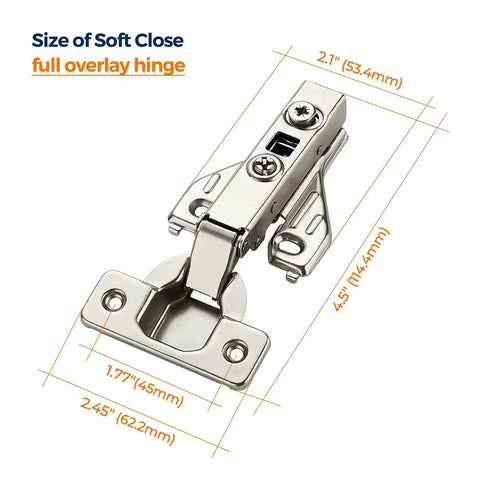 Full Overlay Cabinet Door Hinges With Soft Close Damper 105 Degree Adjustable Concealed Hinges dimensions illustration