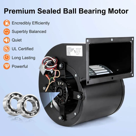 Universal Furnace Blower Fan Replacement For Dayton 1TDT8 5C508 Century 9459 JE2J047NS JEJ047 115V 50 60Hz Easy Install Plug And Play And Quiet Performance For HVAC Systems Criditpid, shown front view with ball bearings and motor casing.
