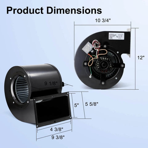 Universal Furnace Blower Fan Replacement For Dayton 1TDT8 5C508 Century 9459 JE2J047NS JEJ047 115V 50 60Hz dimensions diagram