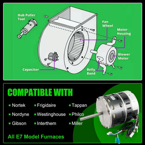 Diagram of Furnace Blower Motor Half Horsepower 208 To 230 Volt 1050 RPM For Intertherm E7 Furnaces And Compatible Brands Gibson etc.