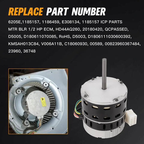 1/2 HP ECM X13 Furnace Blower Motor 6205E 208/230V 3.8A 1050RPM Replacement for American Standard, Trane, Carrier and ICP