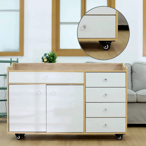White cabinet on black caster wheels from Set Of 8 2 Inch Heavy Duty Industrial Caster Wheels With Brakes And Quiet PU Construction