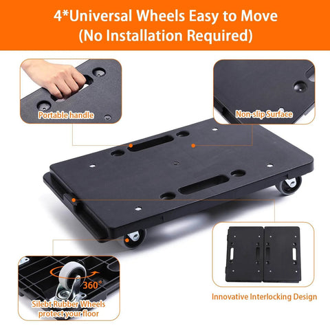 Furniture Dolly 2 Pack, Heavy Duty 4 Wheel Moving Dolly, 16 x 11 in Flat Cart with interlocking design and rubber wheels, black