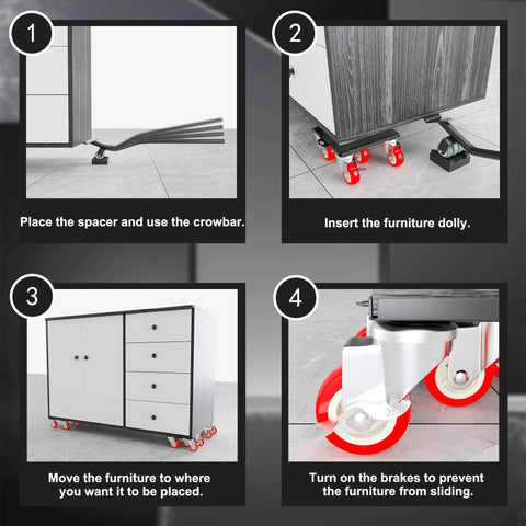 Instructions for using ✝️ Furniture Dolly Set 5 Wheels Heavy Duty, Furniture Movers with Silent Rubber Wheels, 360° Rotation with Brake, 1400Lbs Load Capacity