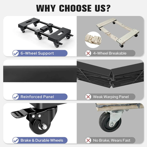 Comparison showing ✝️ Furniture Dolly with 6 Swivel Casters, Expandable Moving Dolly, and other models for stability and durability
