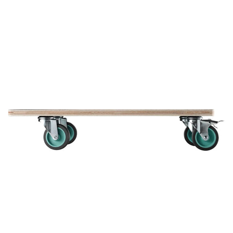 Side view of a furniture dolly, 551 lbs load capacity, with 4 TPR silent wheels, rectangular design for smooth motion and stable alignment.