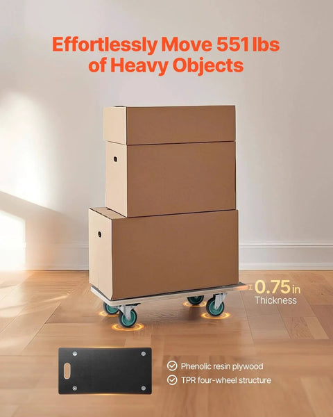 Furniture Dolly, 551 lbs Load Capacity, Furniture Moving Dollies with 4 TPR Silent Wheels, Rectangle Multifunctional Flat Dolly