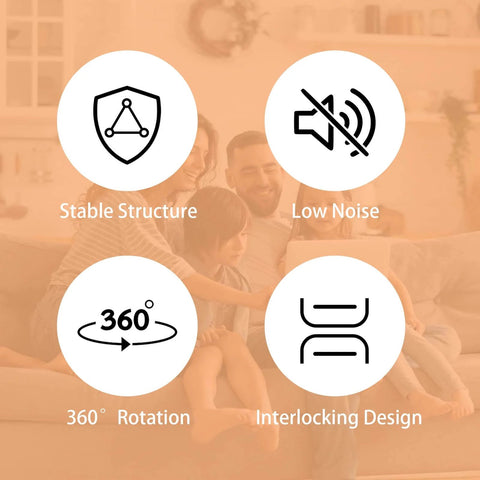 Furniture Dolly 2 Pack benefits including stable structure, low noise, 360-degree rotation, interlocking design, symbols displayed