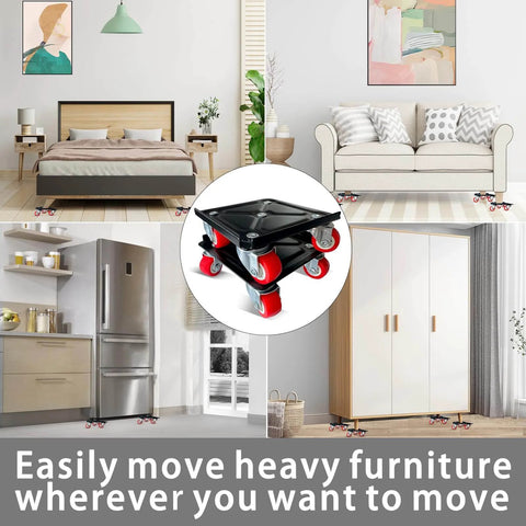 ✝️ Furniture Dolly Movers with 5 Wheels in use under bed, sofa, refrigerator, and wardrobe, showing heavy duty motion and stable alignment
