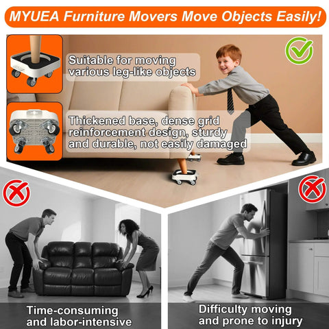 ✝️ Furniture Dolly,Heavy-Duty Furniture Movers with Removable Center Pad, demonstrates moving ease with child pushing couch