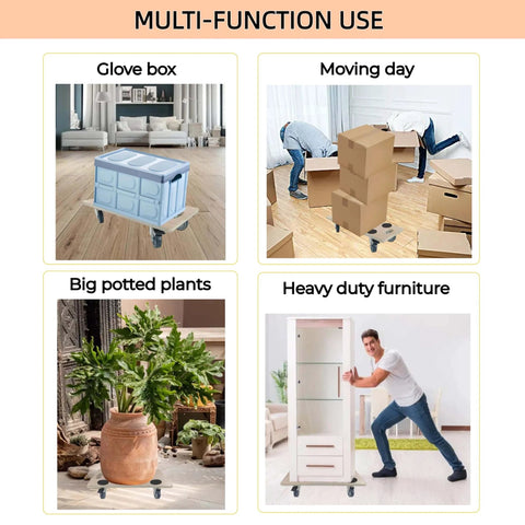 Heavy duty real wood furniture dolly set of 2 with 4 wheels, moving day boxes and glove box, multi-function use collage
