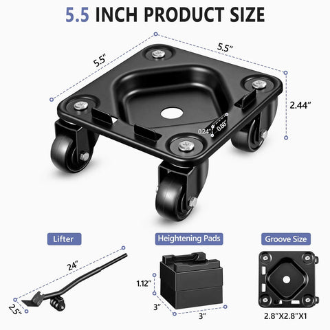 5.5 inch 1500 lb heavy duty furniture dolly with anti slip groove design, full carbon steel panel, 4 wheel movers, and lifter set.