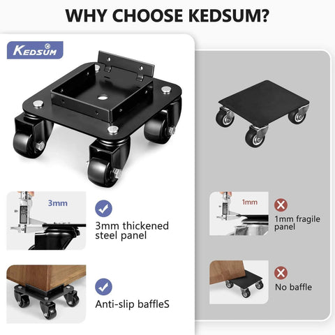 ✝️ 1500LBS Furniture Movers with Wheels, heavy-duty dolly set of 4, thickened steel panel, anti-slip baffles, close-up view