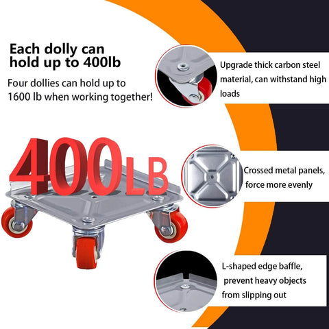Furniture Dolly Sliders, Furniture Movers with 360° Rotation Wheels, Furniture Lifter Tool Set, Upgraded Carbon Steel Panel Dolly, 400lb capacity