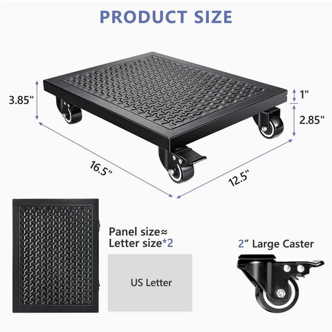 Heavy Duty Furniture Dolly 2000lbs Capacity, 4 Wheel Movers with Brakes, 16.5" x 12.5" steel platform, size diagram