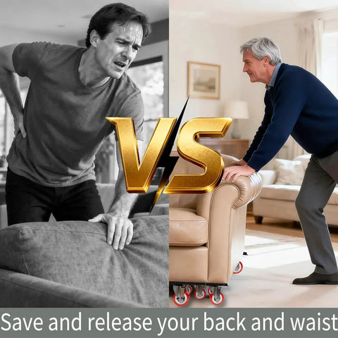 Comparison of moving a couch manually versus using 360 Degree Rotatable And Lockable Furniture Dolly With Five Wheels