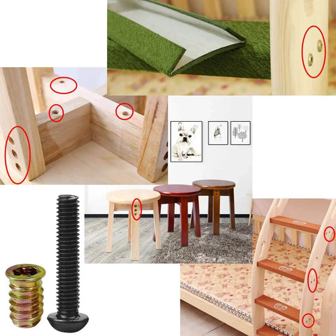 Furniture Fastener Set With Wood Inserts And Quarter Inch 20 Bolts Includes Drill Bit And Wrenches for DIY Assembly Projects