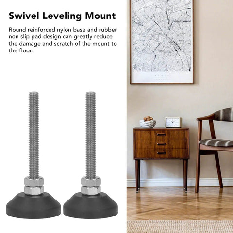 Furniture Leveling Feet 2 Pieces M6 Threaded Adjustable Levelers And Leg Extenders For Cabinets Sofas Tables And Chairs Raiser With 50mm Height Adjustment shown in a living room setting.