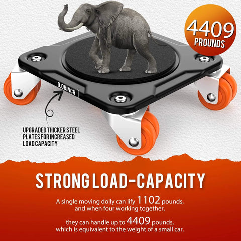 Furniture Mover Ultra Plus with 10 Wheels – All-New Double-Wheel Design, Full Carbon Steel Heavy Duty Dolly supporting elephant visual