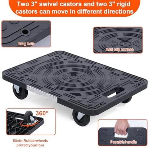 ✝️ Furniture Movers Dolly With Wheels - 200 lb. Capacity displaying swivel casters, anti-slip surface, and portable handle