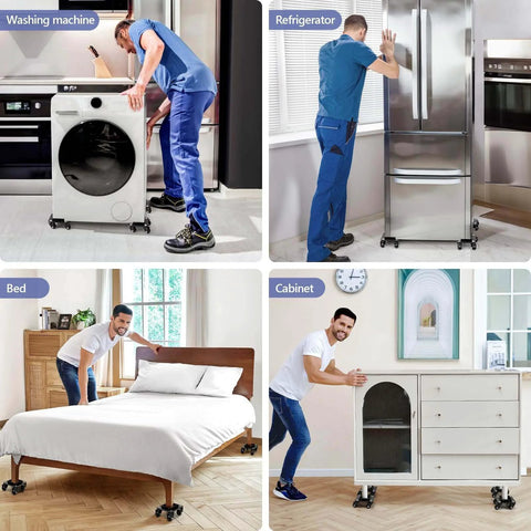 Men using ✝️ 1500LBS Furniture Movers with Wheels, Heavy Duty Furniture Dolly Set to move washing machine, refrigerator, bed, and cabinet.