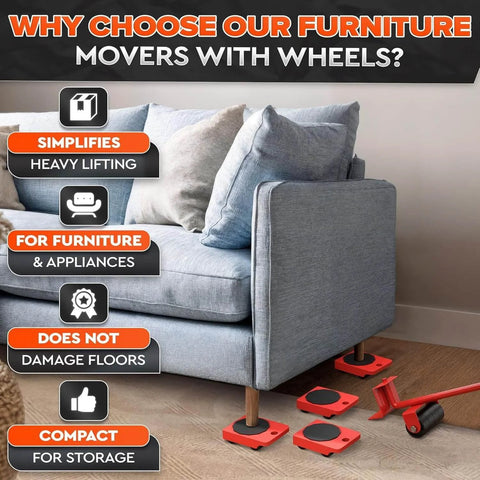 Furniture Lifter Tool & Furniture Moving Sliders Set 360° Rotating Wheels under sofa