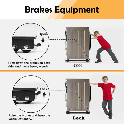 Child using brake equipment with Extendable Furniture Appliances Rollers, Mover Tools for moving heavy washing machines.