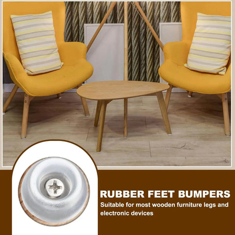 Non Slip Rubber Feet Bumpers for Cutting Boards and Furniture, 10 Pack With Stainless Steel Screws, Round Clear Feet Pads displayed near chairs and table