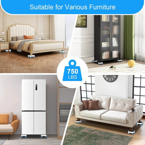 Heavy Duty Furniture Sliders With Wheels 360 Degree Rotatable Movers Dolly shown under bed, wardrobe, fridge, sofa