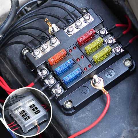 Installed Six Way 12V Fuse Box With LED Indicator Waterproof ATO ATC Fuse Block For Marine Boat Car Truck 24V Compatible Beefy Electrical Panel With Quick Blow Warning Light