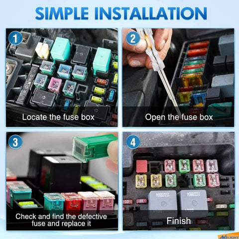 Simple installation steps for All-In-One Blade Jcase Car Fuse Assortment Kit With 250 Fuses in a fuse box
