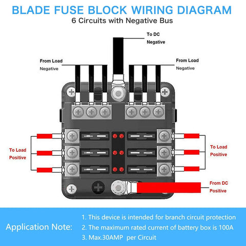 Diagram of Six Way 12V Fuse Box With LED Indicator Waterproof ATO ATC Fuse Block For Marine Boat Car Truck 24V Compatible